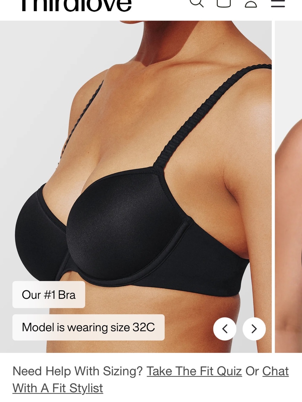 ThirdLove Black T-Shirt Bra with Smooth Molded Cups